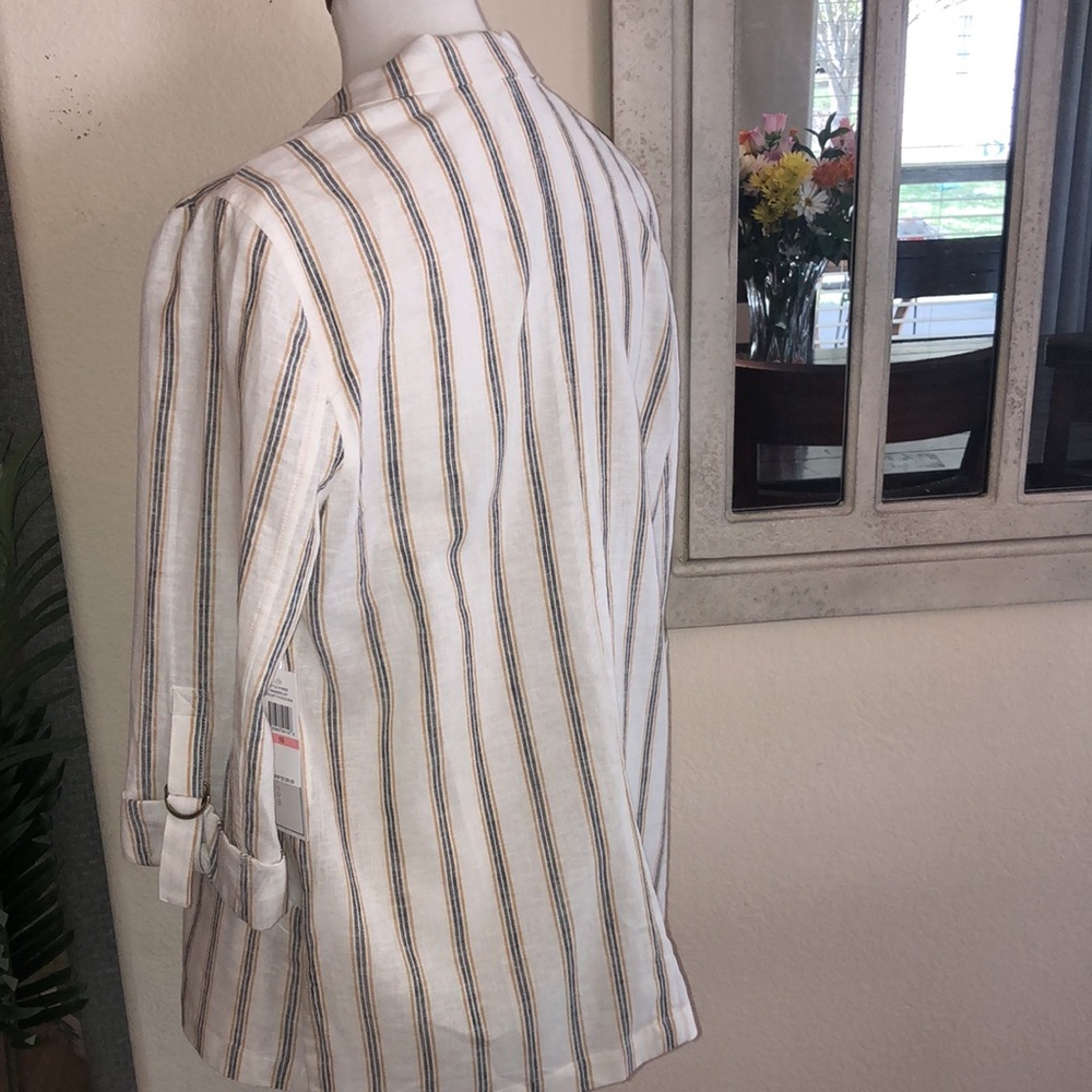 1. State Blazer Jacket White Striped Linen Size 10 NWT - Picture 5 of 17